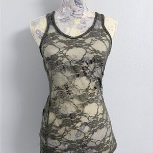 Y2K 90’s Body Central Lace Tank Top | Sheer Floral Grunge Coquette | Size XS